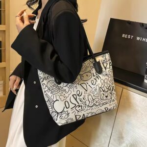 Printed canvas graffiti tote bag with doll
