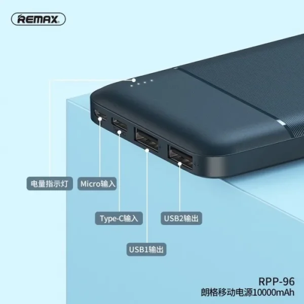Remax RPP-96 Lango Series Dual USB Ports 10000mAh Power Bank- Black - Image 2