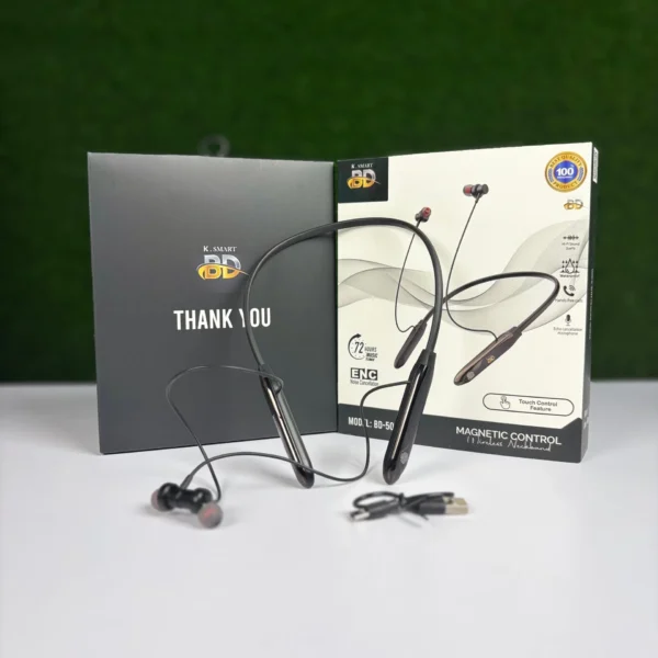 K.Smart Wireless Neckband BD-500 With ENC And 72Hours Battery Backup Touch Control - Image 3