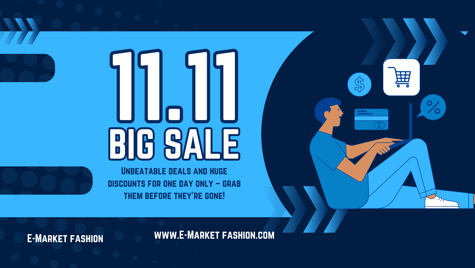 Blue White Illustrative 11.11 Big Sale Announcement Facebook Cover